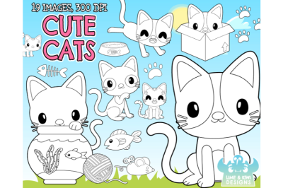 Cute Cats Digital Stamps - Lime and Kiwi Designs