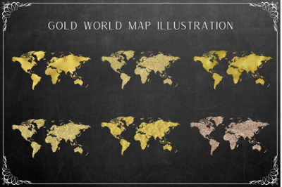 Gold World Map Illustrations
