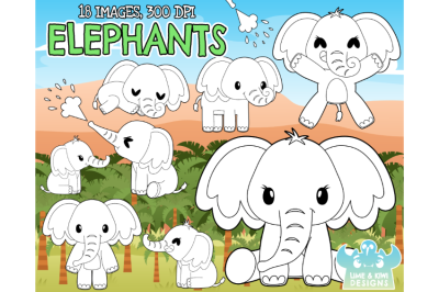 Elephants Digital Stamps - Lime and Kiwi Designs