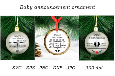 Baby Announcement Ornament SVG. Baby First Christmas SVG