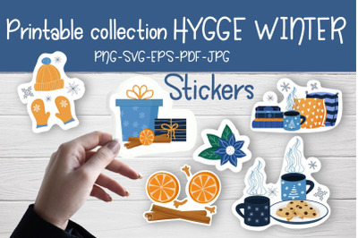 Printable Sticker collection Hygge Winter PNG, SVG, PDF