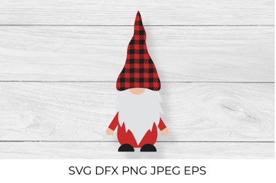 Christmas or Valentines gnome SVG. Red buffalo pattern hat