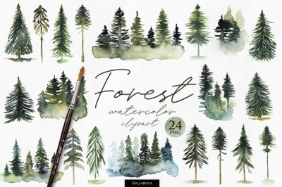 Watercolor forest clipart