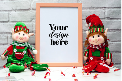 Christmas Frame Mockup. Elf Mockup 3. Holiday mockup.