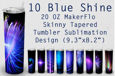 10 Tumbler Tapered 20 OZ Sublimation Blue Shine Wrap Design