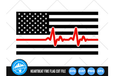 Firefighter Flag Heartbeat Line SVG | Thin Red Line Cut File