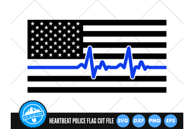 Police Flag Heartbeat Line SVG | Thin Blue Line Cut File
