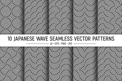 10 round wavy lines seamless patterns