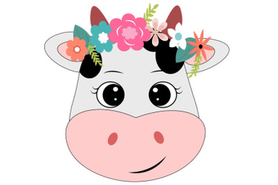 Cow face svg with flowers, Cute cow svg, Cow clip art, Cow svg design,