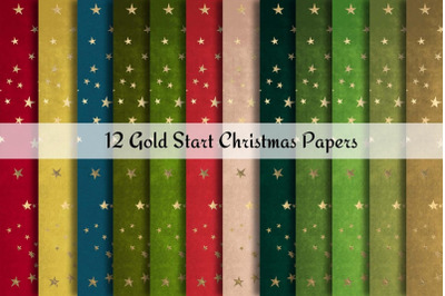 Christmas Golden Stars Digital Papers