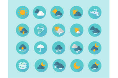 Weather flat icons. Interface infographic elements with sun clouds rai