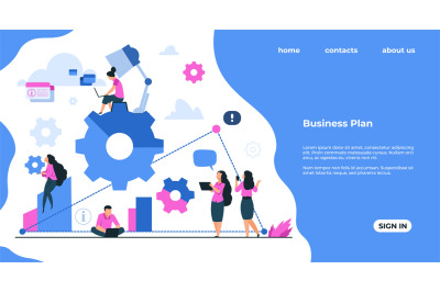 Team building landing page. Business development, work process organiz