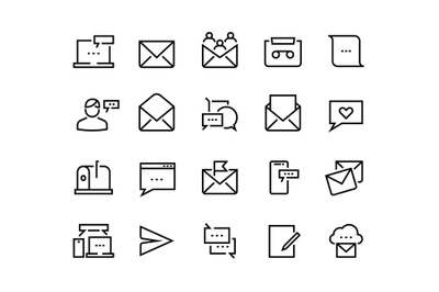 Message line icons. Email and text communication, phone message and on