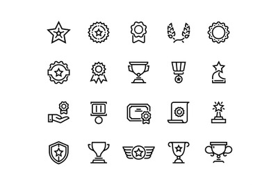 Award line icons. Winner reward, trophy medal and competition medal, p