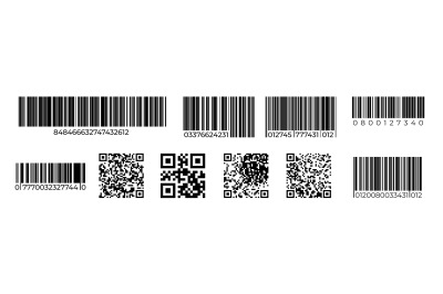 Barcodes. QR code product identification mark, price tag for laser sca