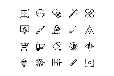 Image editing line icons. Crop, flip and rotation instruments, color b