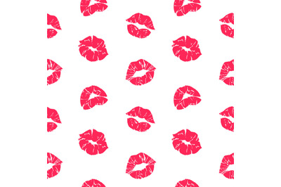 Lipstick kiss pattern. Woman lips with grunge texture, red female mout