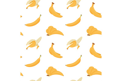 Banana seamless pattern. Cartoon texture of yellow peeled, multiple an