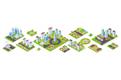 Isometric city. 3D real estate houses cars and town constructions&2C; cit