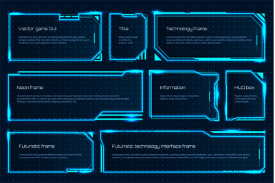 HUD game element. Futuristic tech screen template with text messages,