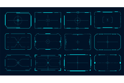 HUD frame. Futuristic game target borders, sci-fi empty banners for te