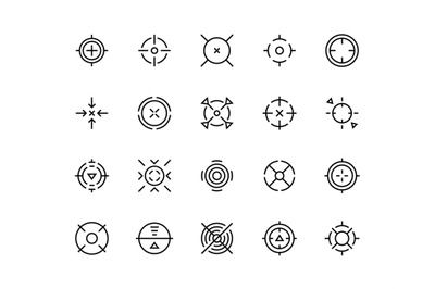 Target aim icons. Shooter game bullseye mark, military accuracy sight