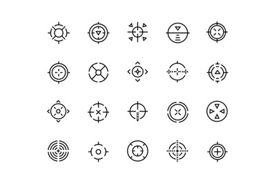 Target line icons. Aim for sniper shot, military sign and shooter game