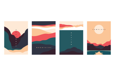 Landscape minimal poster. Abstract geometric banners with mountains la