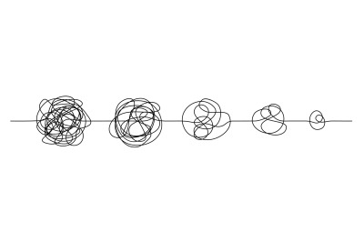 Doodle line knot. Messy hand drawn lines, chaos to simplicity and conf