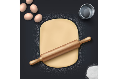 Bakery dough. Realistic wheat flour, eggs, salt and bakery mass with w