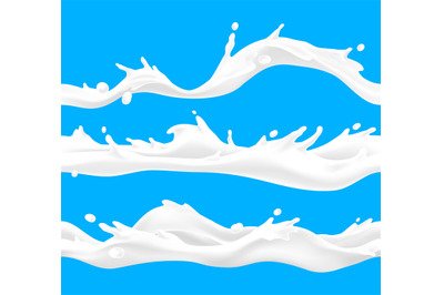 Milk waves. Realistic liquid yoghurt splash and 3D drips, isolated mil