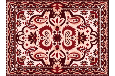 Arabesque carpet. Indian and Persian rug with ethnic geometric pattern