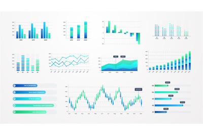 Histogram charts. Business infographic template with stock diagrams an