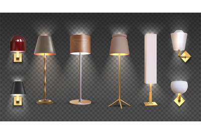 Realistic floor lamp. 3D closeup render of electric torchere with ligh