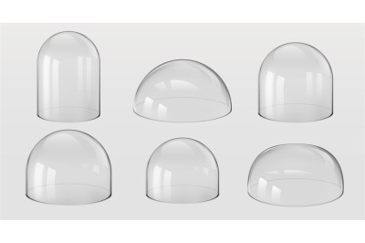 Glass domes. 3D Realistic spherical and hemisphere kitchen utensils, b