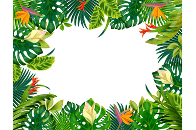 Cartoon plant frame. Liana branches and tropical leaves, game border o