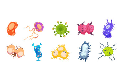 Cartoon virus. Germs bacterias and flu infection cells, sickness micro