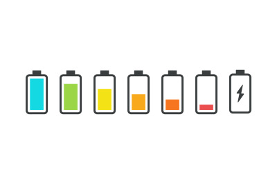 Battery icons. Phone charge status, smartphone UI symbols. Vector char