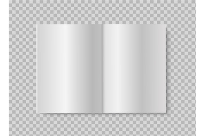 Open book or magazine. Realistic mock up blank pages on transparent ba