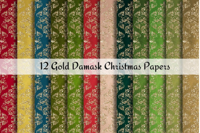 Christmas Gold Damask Digital Papers