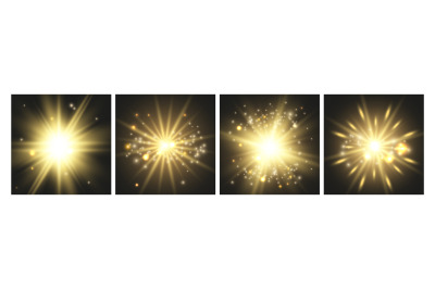 Shining lights. Gold cards, glowing effects collection. Luxury celebra