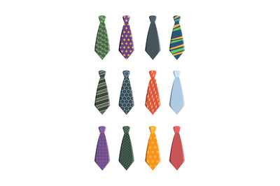 Tie set. Business clothes for man wardrobe tie with pattern garish vec