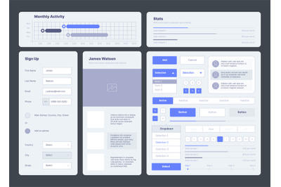 Ui template. Web dashboard elements buttons dividers menu symbols ux l