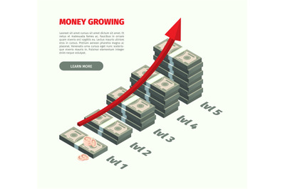 Growth money. Dollars stack investment profitability concept value dia