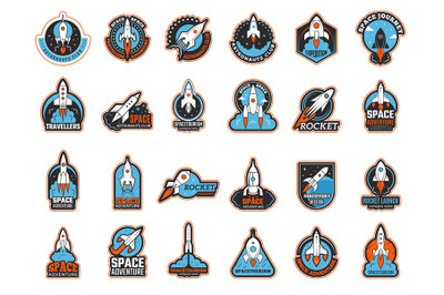 Rocket logo. Infinity shuttle in cosmos lunch startup symbols recent v