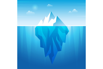 Underwater iceberg. Flowing ice rock in ocean water frozen mountain re