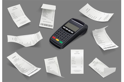 Bills receipt templates. Realistic billing financial papers customers