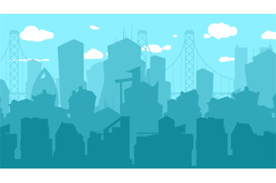 City silhouette background. Town downtown on blue sky woth clouds&2C; urb