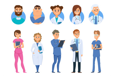 Doctors characters. Nurse medical staff avatars&2C; isolated cartoon hosp