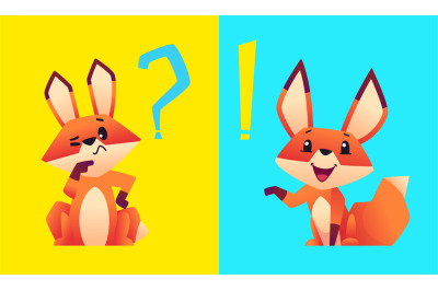 Fox think. Cartoon foxes finding solution, problem or task vector char